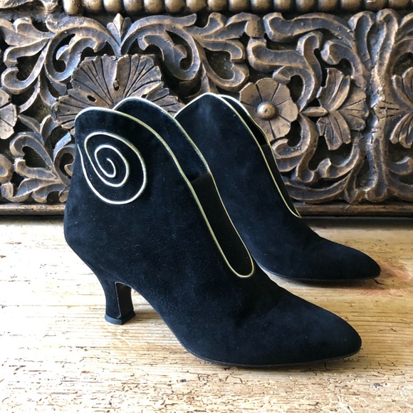 Vtg Maud Frizon Gold Swirl Black Suede Boots 36.5 - Picture 8 of 13